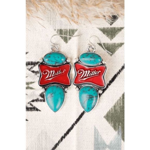 MILLER LITE IT'S BEER TIME TURQUOISE EARRINGS - Picture 1 of 1